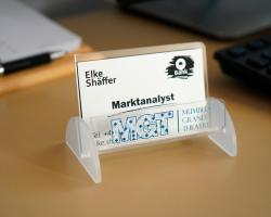 Customized display card holder for business cards on an office desk